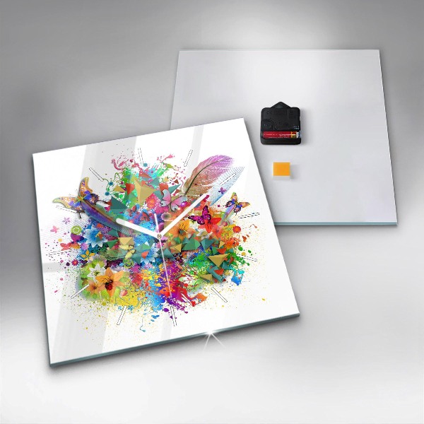 Szögletes fali üvegóra Virágos harmónia pillangókkal