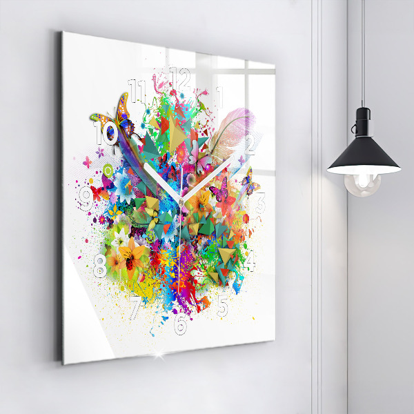 Szögletes fali üvegóra Virágos harmónia pillangókkal