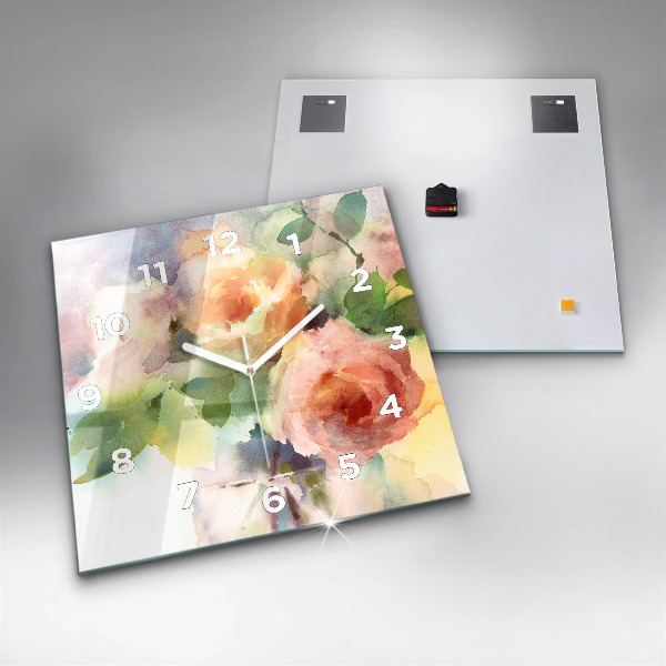 Szögletes fali üvegóra Rózsa vázában Akvarell