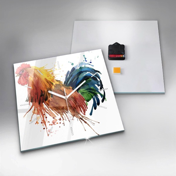 Szögletes fali üvegóra Színes kakas