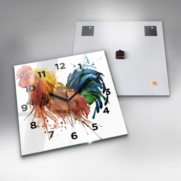Szögletes fali üvegóra Színes kakas