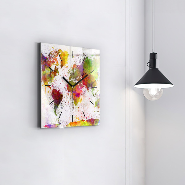 Szögletes fali üvegóra Akvarell térkép a világról