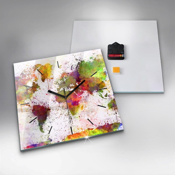 Szögletes fali üvegóra Akvarell térkép a világról