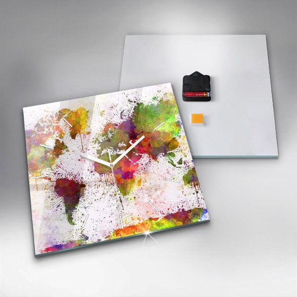 Szögletes fali üvegóra Akvarell térkép a világról