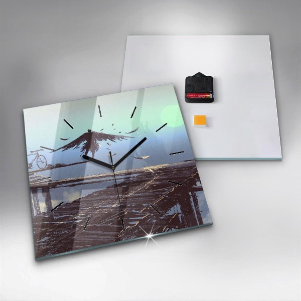 Szögletes fali üvegóra Angyal, híd és kerékpár