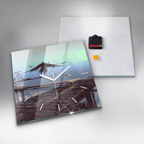 Szögletes fali üvegóra Angyal, híd és kerékpár