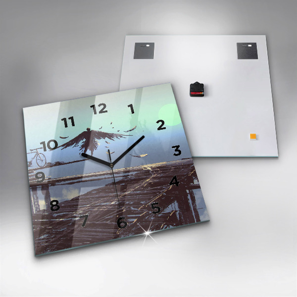 Szögletes fali üvegóra Angyal, híd és kerékpár