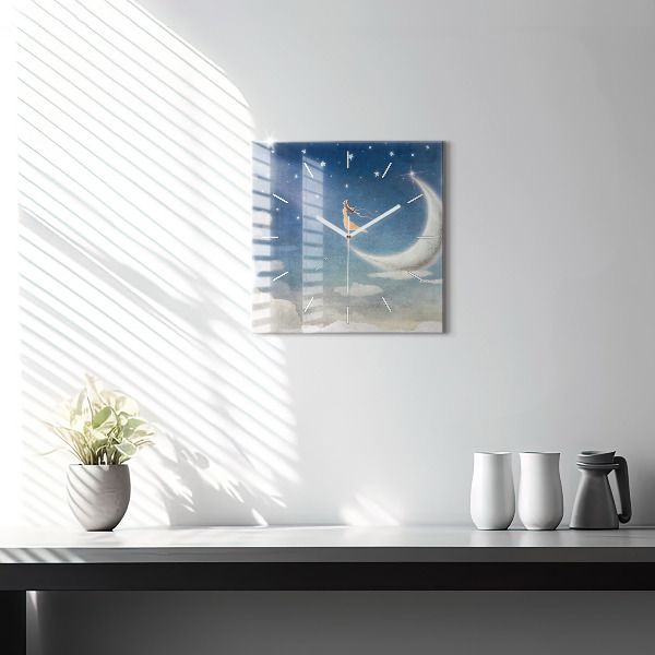 Szögletes fali üvegóra Lány a Holdon