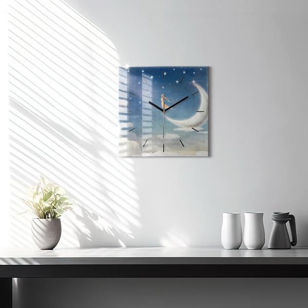 Szögletes fali üvegóra Lány a Holdon
