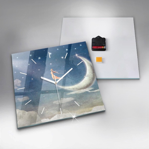 Szögletes fali üvegóra Lány a Holdon