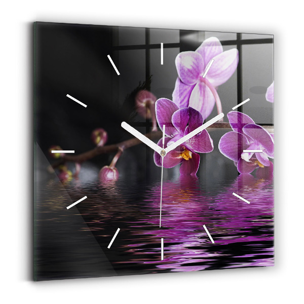 Szögletes fali üvegóra Orchidea virág a vízen