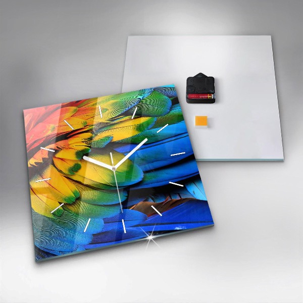 Szögletes fali üvegóra Színes madárszárnyak