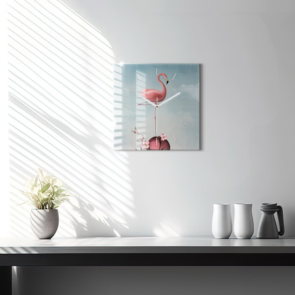 Szögletes fali üvegóra Szürreális flamingó