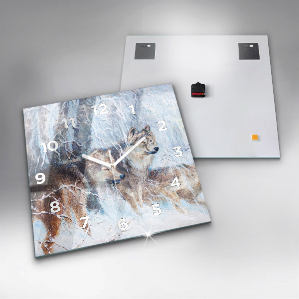 Szögletes fali üvegóra Farkasok az erdőben