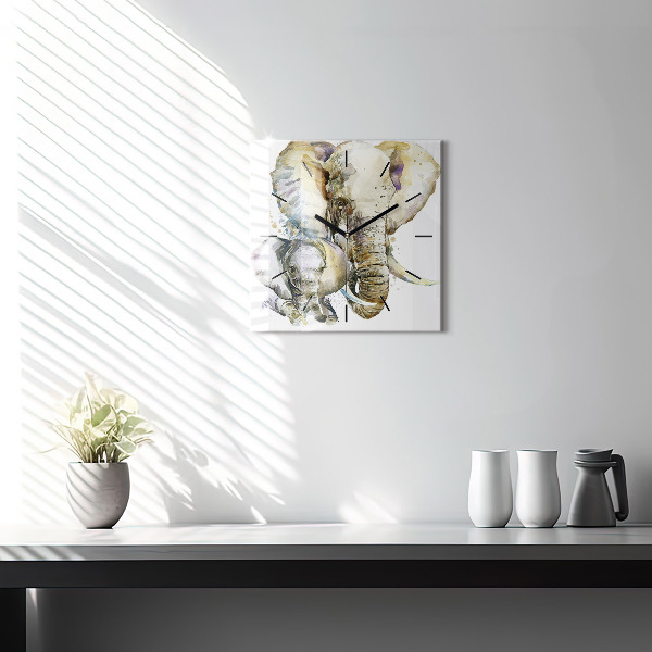 Szögletes fali üvegóra Festett állatok elefántok