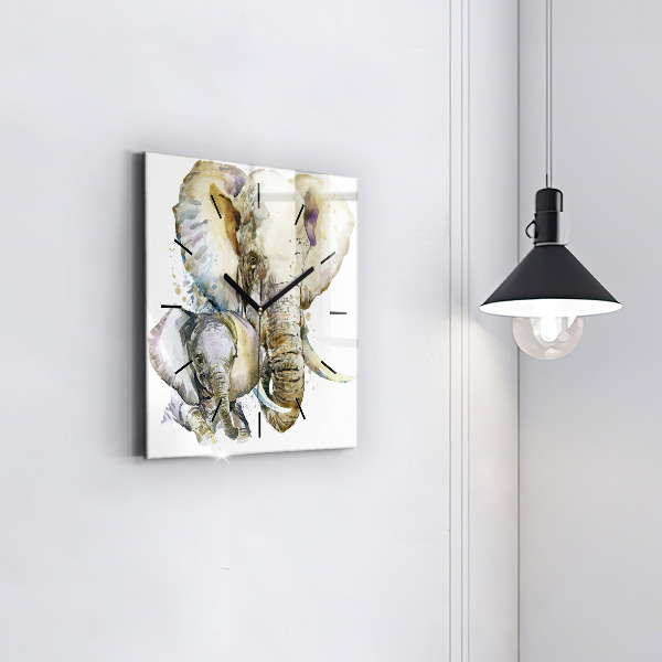 Szögletes fali üvegóra Festett állatok elefántok