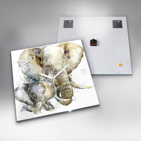 Szögletes fali üvegóra Festett állatok elefántok