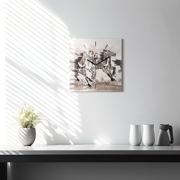 Szögletes fali üvegóra Vágtató lovak