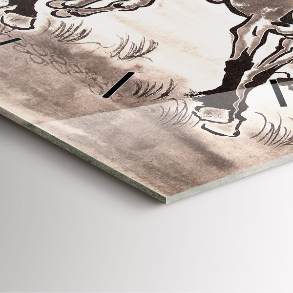 Szögletes fali üvegóra Vágtató lovak