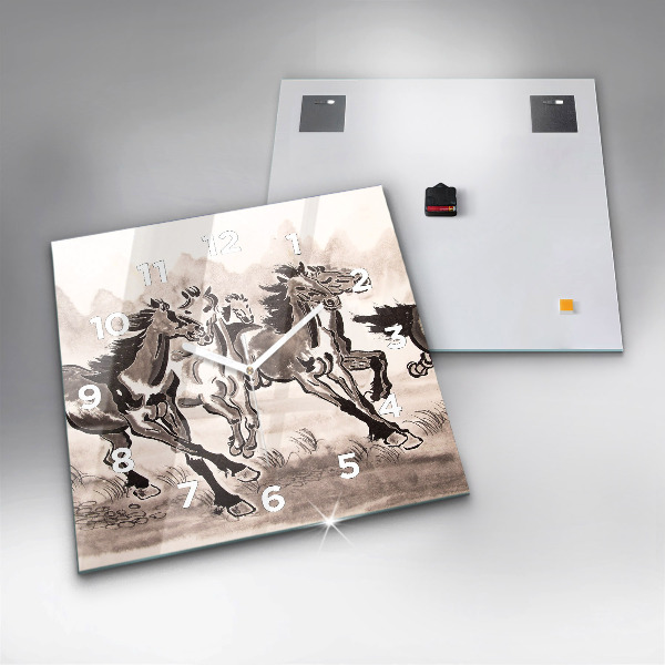 Szögletes fali üvegóra Vágtató lovak