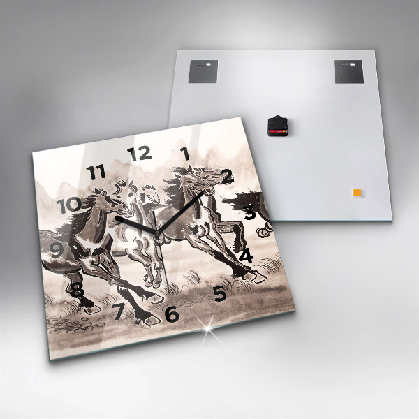 Szögletes fali üvegóra Vágtató lovak