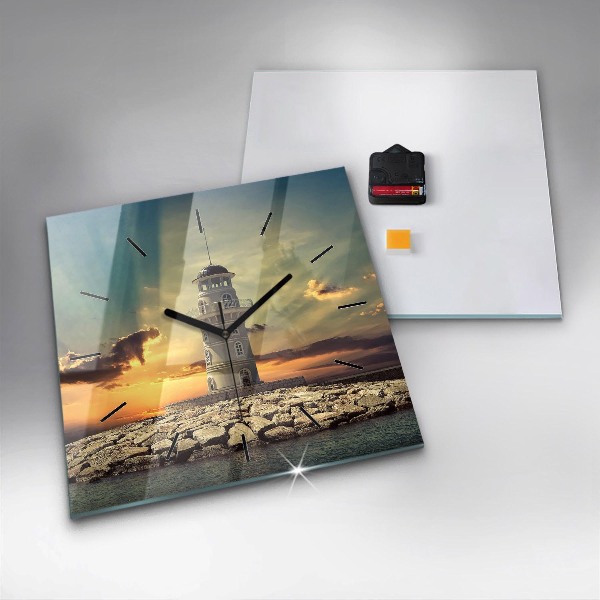 Szögletes fali üvegóra Világítótorony a vízen