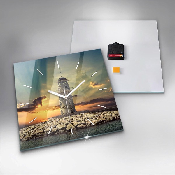 Szögletes fali üvegóra Világítótorony a vízen
