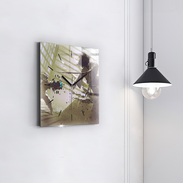 Szögletes fali üvegóra Robot vs szamuráj harc