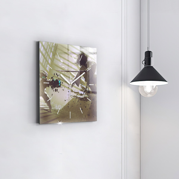 Szögletes fali üvegóra Robot vs szamuráj harc