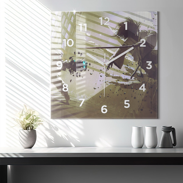 Szögletes fali üvegóra Robot vs szamuráj harc