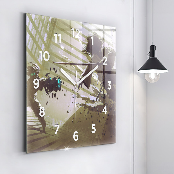 Szögletes fali üvegóra Robot vs szamuráj harc