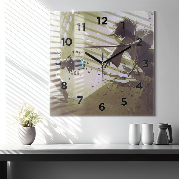 Szögletes fali üvegóra Robot vs szamuráj harc