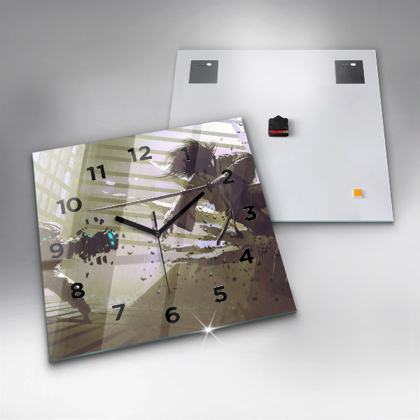 Szögletes fali üvegóra Robot vs szamuráj harc