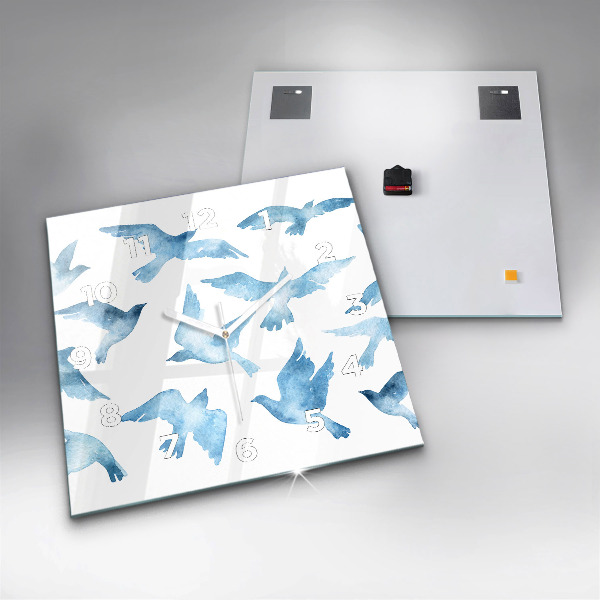 Szögletes fali üvegóra Repülő kék madarak