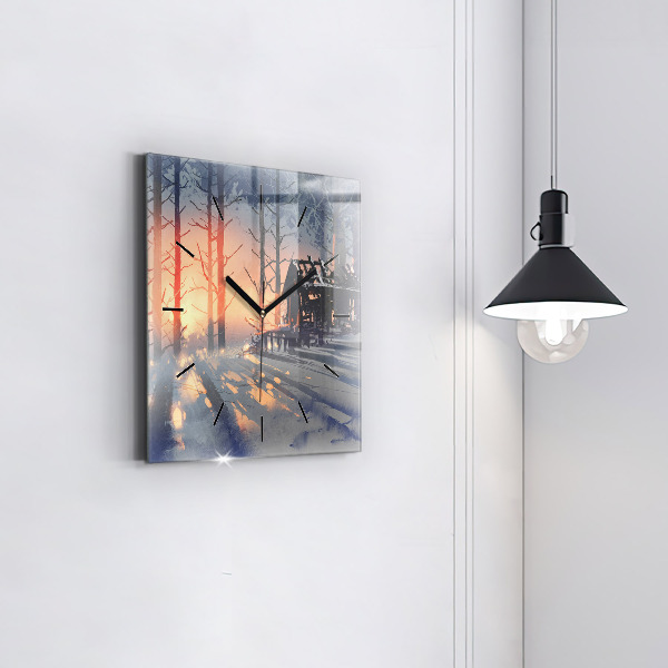 Szögletes fali üvegóra Téli fa táj