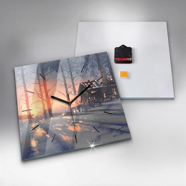 Szögletes fali üvegóra Téli fa táj