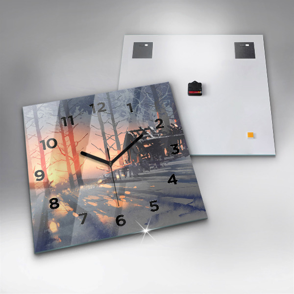 Szögletes fali üvegóra Téli fa táj