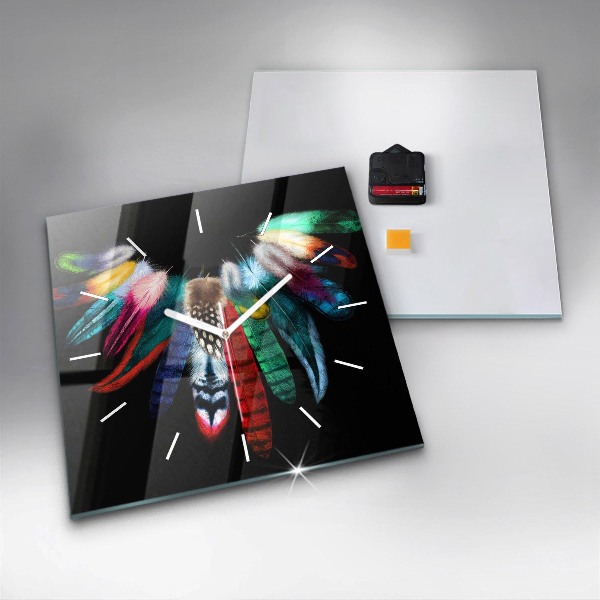 Szögletes fali üvegóra Színes madártollak