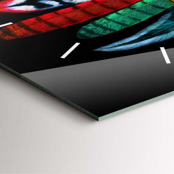 Szögletes fali üvegóra Színes madártollak