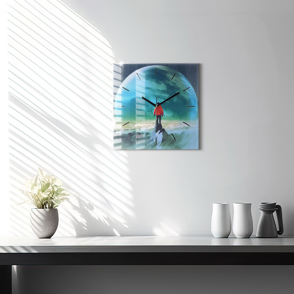 Szögletes fali üvegóra Ember a Holdon