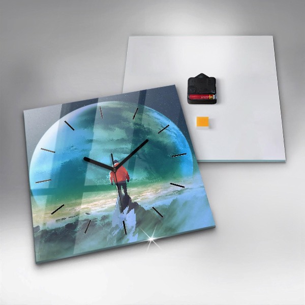 Szögletes fali üvegóra Ember a Holdon