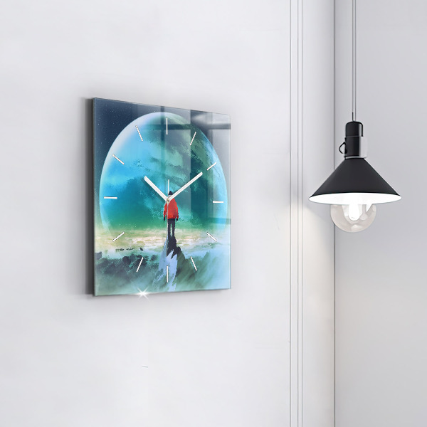 Szögletes fali üvegóra Ember a Holdon