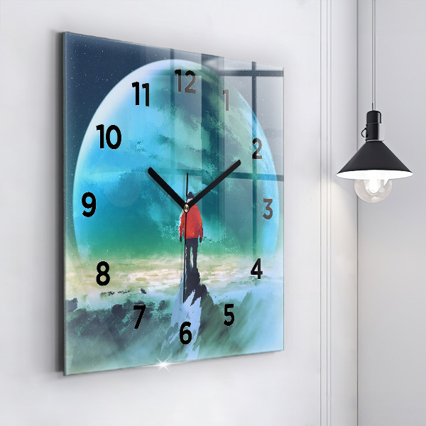 Szögletes fali üvegóra Ember a Holdon