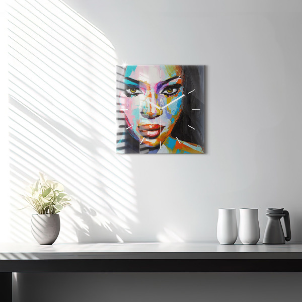 Szögletes fali üvegóra Színes női arc