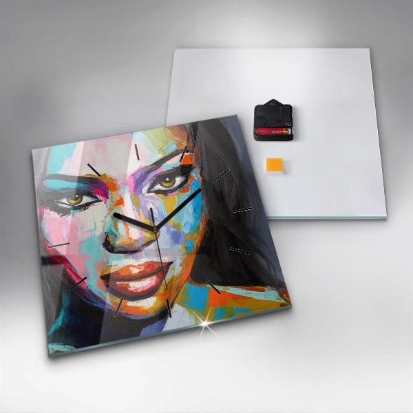 Szögletes fali üvegóra Színes női arc