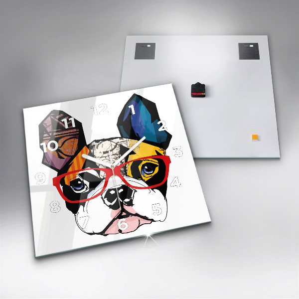 Szögletes fali üvegóra Francia bulldog szemüveggel