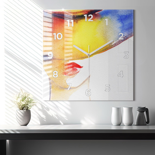 Szögletes fali üvegóra Nő kalapban