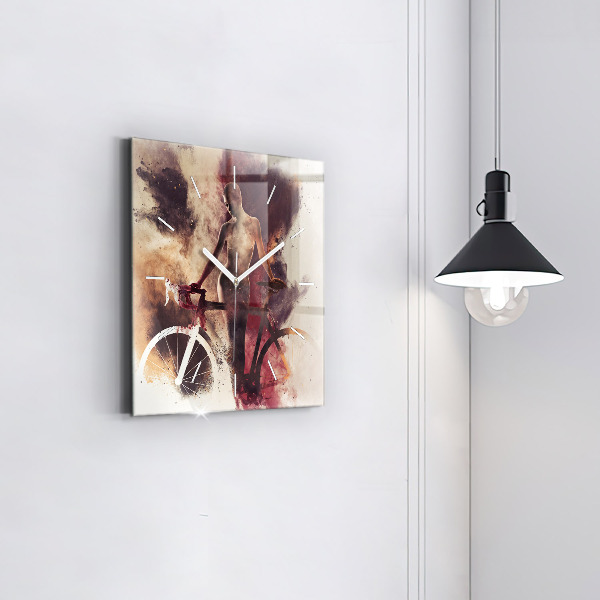 Szögletes fali üvegóra Nő és a kerékpár