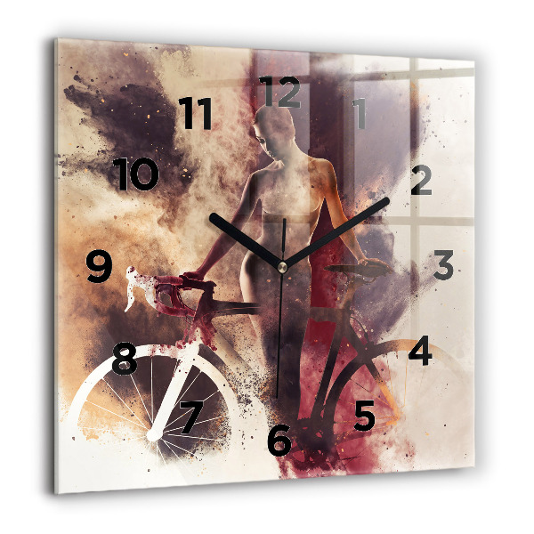 Szögletes fali üvegóra Nő és a kerékpár