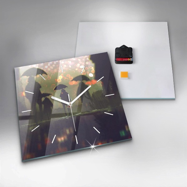 Szögletes fali üvegóra Emberek esernyővel